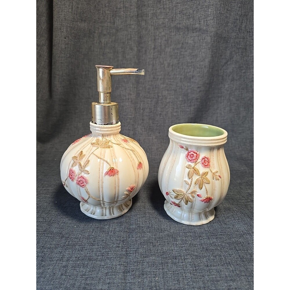 JCPenney Croscill Rose Garden Soap Dispenser & Cup Grandmacore Cottage Floral